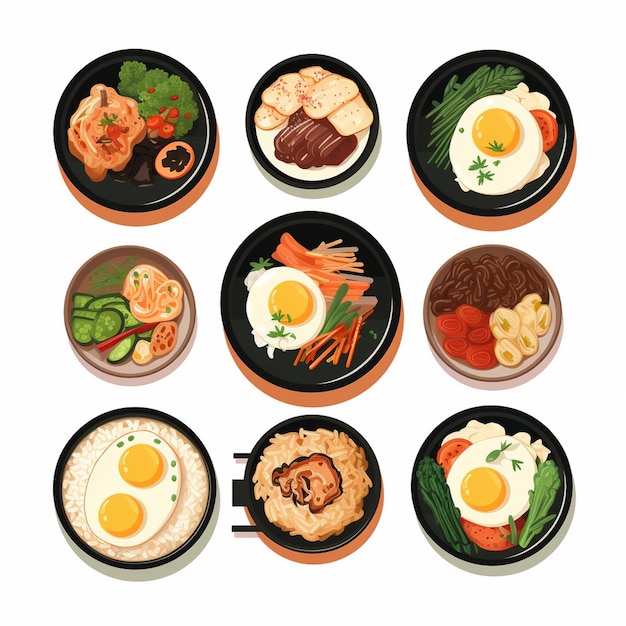 韓国 ベクター アジア イラスト メニューセット 伝統的なレストラン 韓国 料理 料理