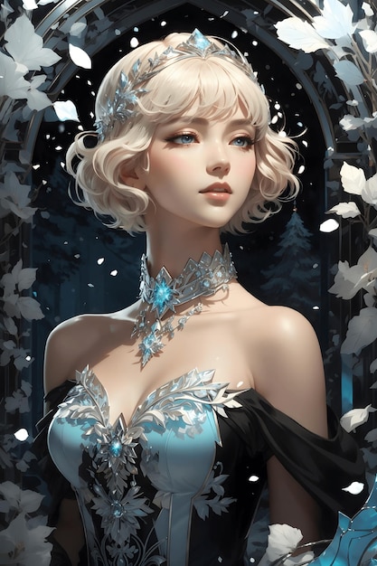 Korean Winter Charm Short Hair Blonde Snow Maiden in Black