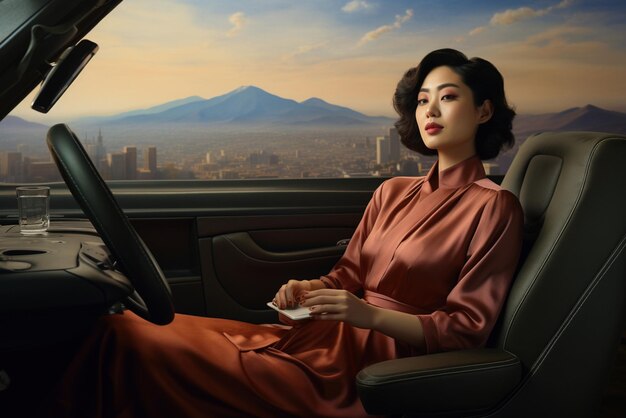 Photo a korean woman sits in a luxury convertible