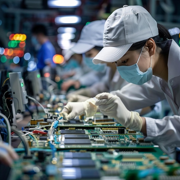 컴퓨터 을 만들기 위해 일하는 한국 노동자들