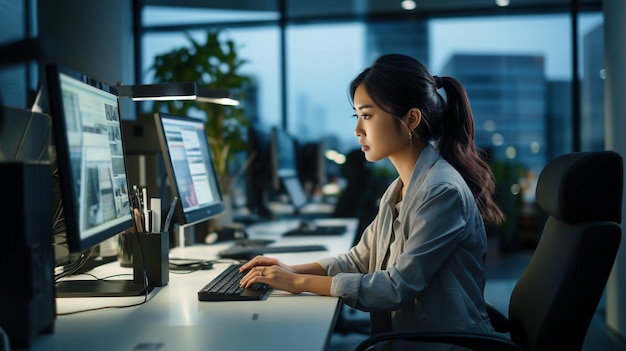 Korean young adult woman sales manager at workplace ai generated image wallpaper