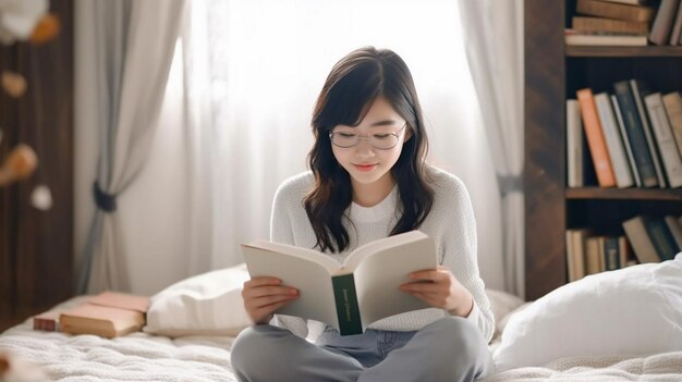 写真 本を読んでいる韓国の若い女の子