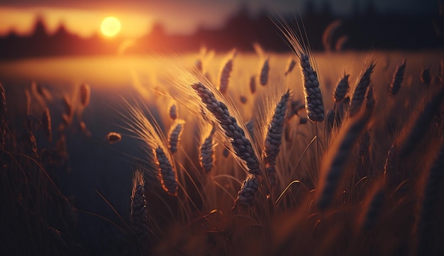 Korenaren in de veldzonsondergang Generatieve AI