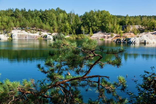 Korostyshevsky quarry flooded granite quarry on the outskirts of the city of Korostyshev in the Zhytomyr region, a tourist attraction. Labradorite, gabbro and gray granite were mined here.