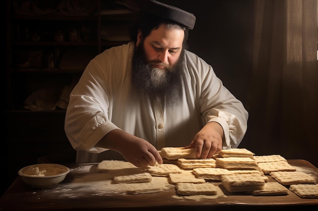 Foto kosher matzo thuis bakken is een traditie voor orthodoxe joden