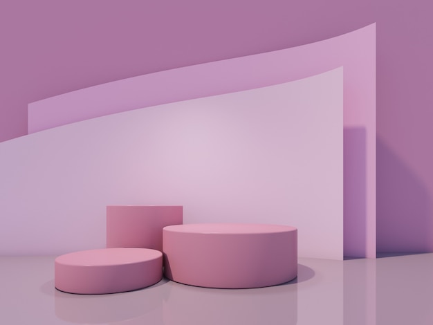 Kosmetisch flessenpodium met op roze achtergrond. 3D-weergave.