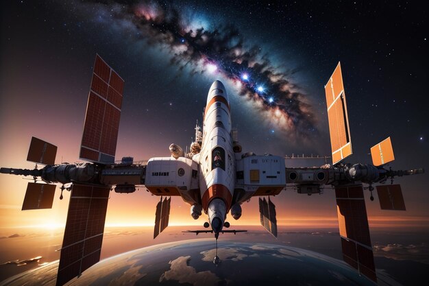 Foto kosmisch ruimtestation space shuttle probe space vehicle technologie behang achtergrond