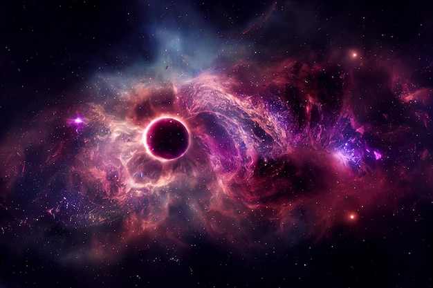 Kosmisch Zwart Gat en Nevel 3D Concept Art Paars Verbluffende Abstracte Achtergrond