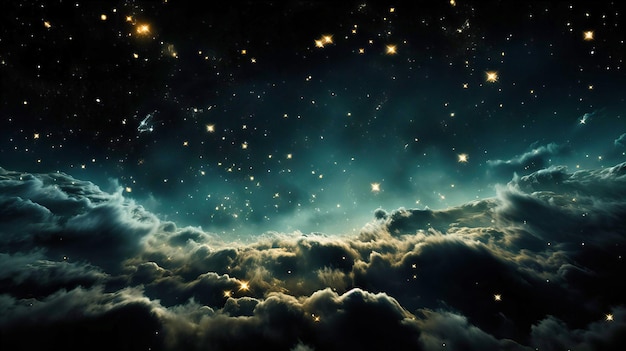 Kosmische dans boven de sterren twinkelen en wolken drijven in de etherische Midnight Sky39s Symphony