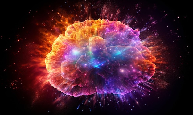 Kosmische hersenen die exploderen in levendige kleuren van de melkwegnevel generatieve ai