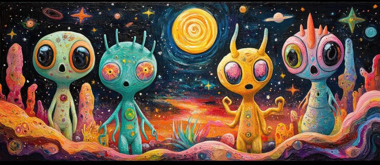 Foto kosmische wezens een psychedelische buitenaardse ontmoeting
