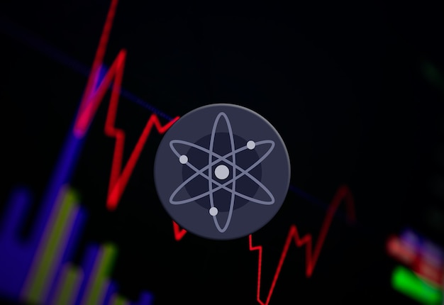 kosmos atoom cryptocurrency munt groeigrafiek op de beursgrafiek