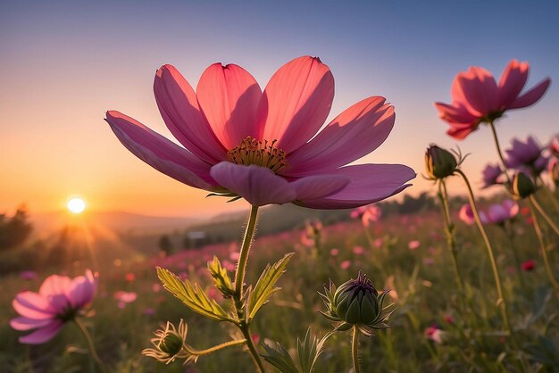 Kosmos bloem in het zonsondergang licht