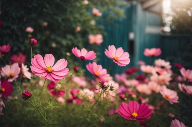 Kosmosbloem die in de tuin bloeit Natuurlijke bloemenachtergrond