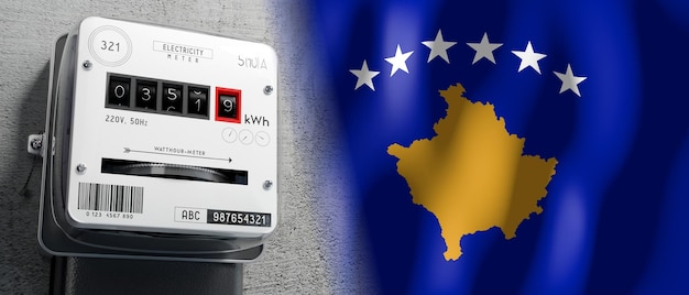 Kosovo country flag and energy meter 3D illustration