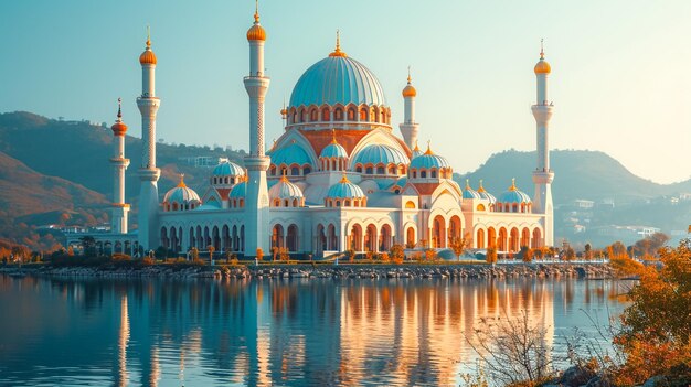 Photo kota kinabalu city mosque the floating mosque or masjid bandaraya kota kinabalu with flare