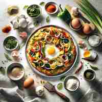 Photo kottu roti with vegetables and egg on marble counter