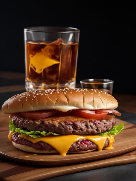 Koud drankje met smakelijke burger