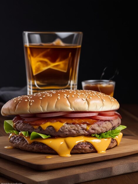 Koud drankje met smakelijke burger