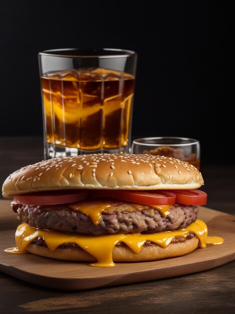 Koud drankje met smakelijke burger