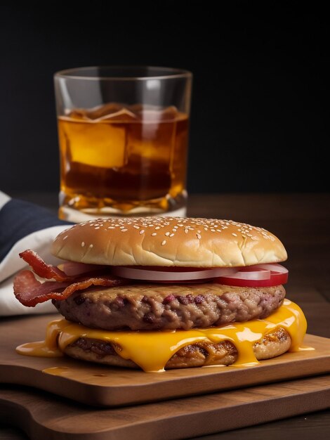 Koud drankje met smakelijke burger