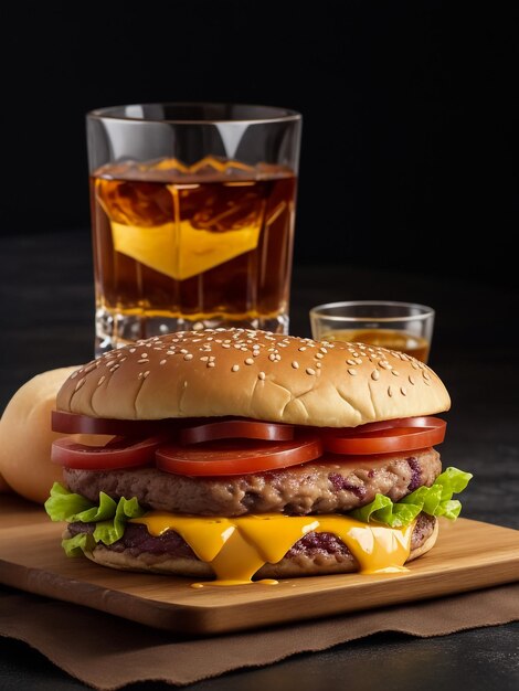 Koud drankje met smakelijke burger