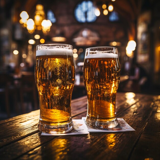 Foto koude glazen bier in een bar.