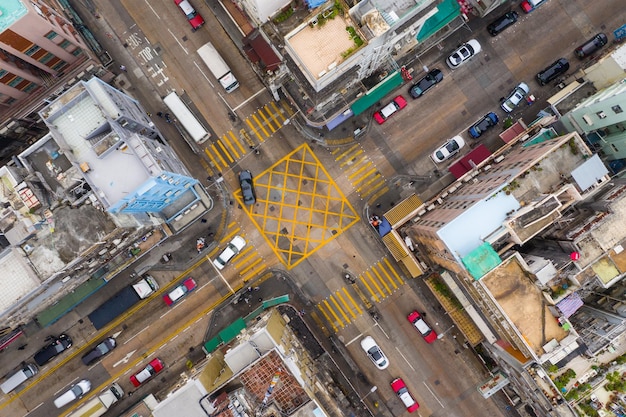 Kowloon city,hong kong : 21 february 2019: top view of hong\
kong city