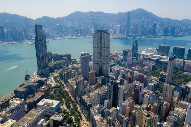 Kowloon, Hong Kong 25 September 2019: Aerial view of Hong Kong city