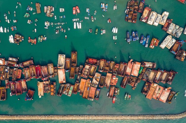 Kowloon West, Hong Kong, 14 September 2018:- Top down view of typhoon shelter