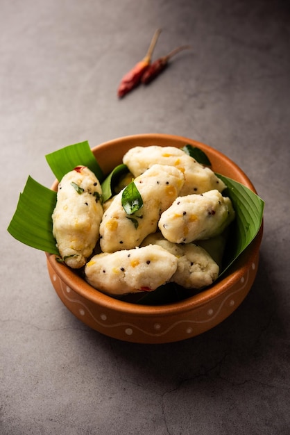 Kozhukatta Pidi is a steamed snack food from kerala rice flour with finger impressions