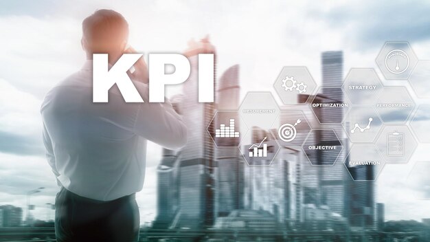KPI Key Performance Indicator Business and technology concept Multiple exposure mixed media Financial concept on blurred background