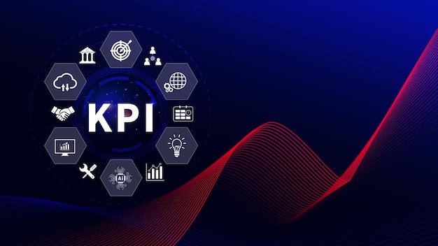 KPI 关键绩效指标概念 管理数据系统 KPI 连接数据库跟踪盈利运营和销售数据 财务业务数据分析图表仪表板