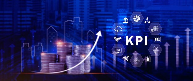 kpi key performance indicator concept management data system kpi connected database follow earnings operations and sales data financial business data analytics graph dashboard