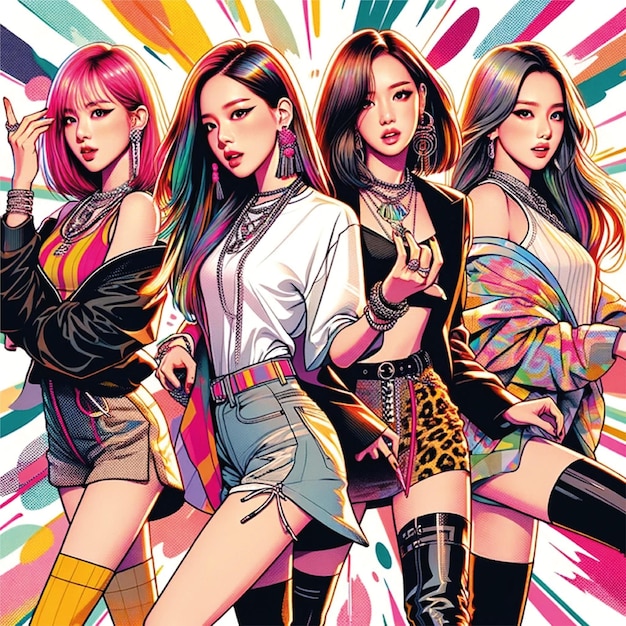 Kpop style illustration with women members