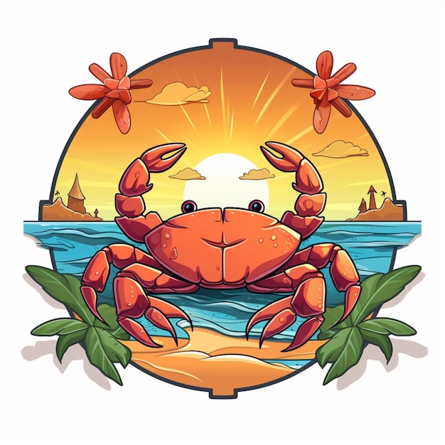 krab en zomer cartoon-logo