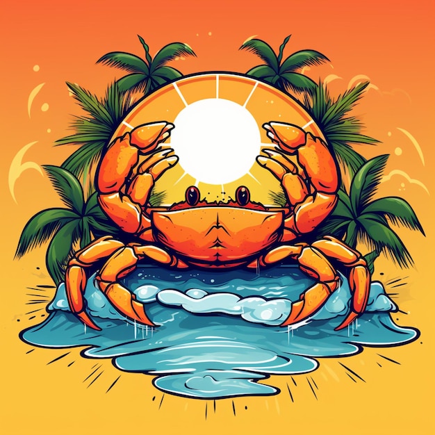 krab en zomer cartoon-logo