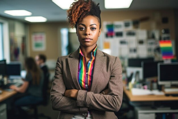 Krachtig portret van kantoormedewerker vrouw lgbtq acceptatie generatieve ai