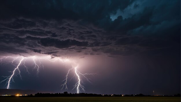 krachtige bliksemstorm gevangen in de nacht met meerdere aanvallen