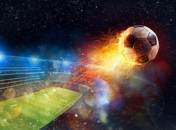 Krachtige vurige voetbal komt uit een stadion