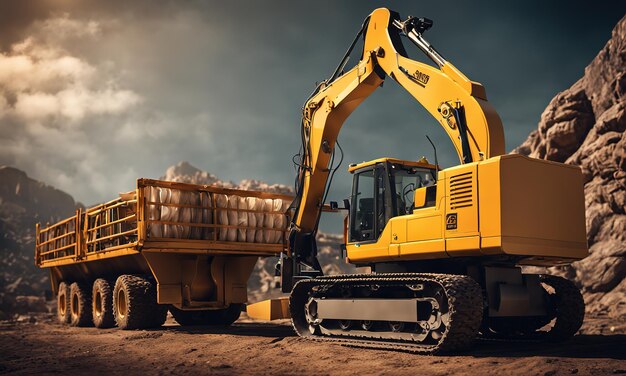 Krachtige wiellader of bulldozer geïsoleerd op de achtergrond van de lucht