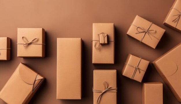 kraft paper brown box product packaging with design space flat lay