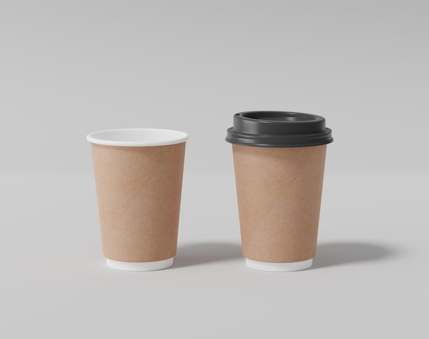 Kraft paper coffee cup mockup with lid Realistic round package