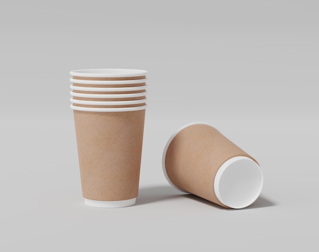 Kraft paper coffee cup mockup with lid Realistic round package