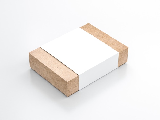 Photo kraft paper gift box mockup with white paper cover, 3d rendering