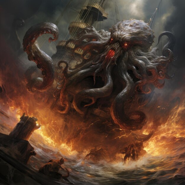 A kraken attacking a ship