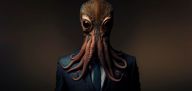 Kraken dressed in a formal business suit anthropomorphic businessman Generative AI