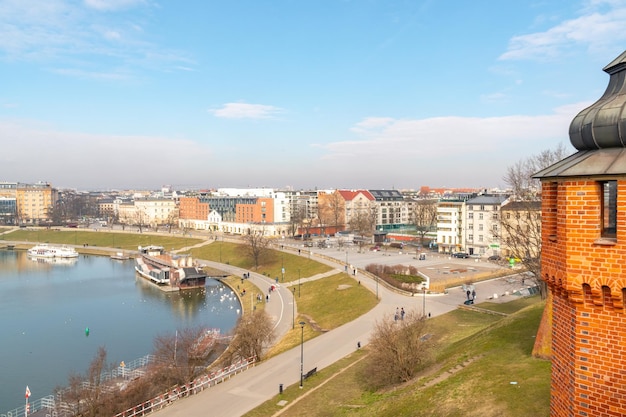 Krakow Poland 13 March 2022 Vistula river at Wawel Castle in Krakow