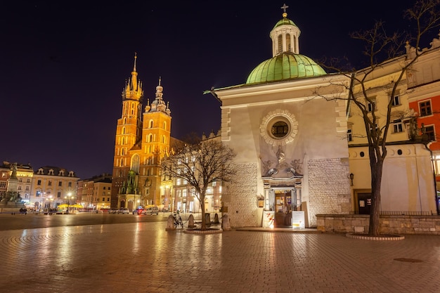 Krakow Poland 14 March 2022 Kracow Main Square at the night