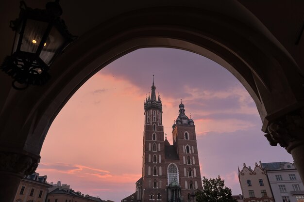 Krakow, Poland - 27 Jul, 2013: Beautiful architecture of old Krakow. City square in Krakow